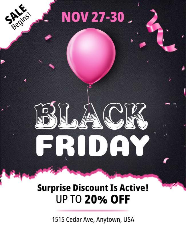 Playful Pink Black Friday Sale Promotion Flyer Template