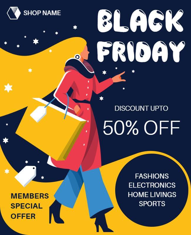 Bold Black Friday Sale with Discounts on Fashions Flyer Template