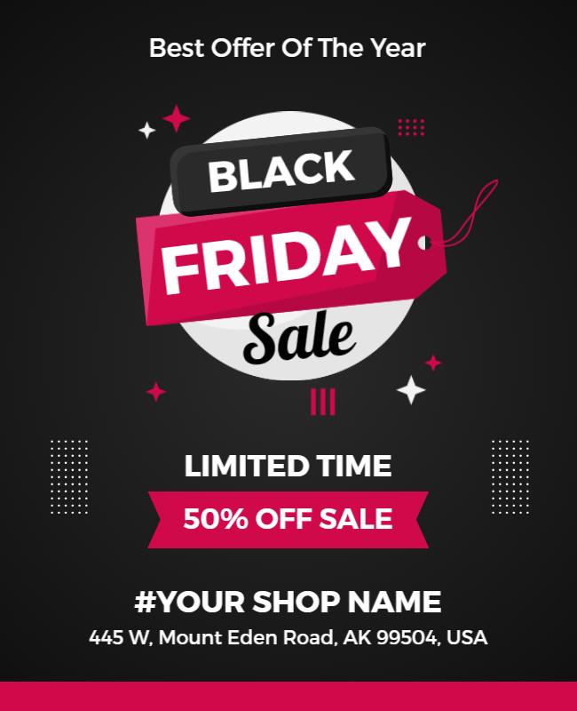 Bold Black Friday Sale with Pink Discount Tag Flyer Template