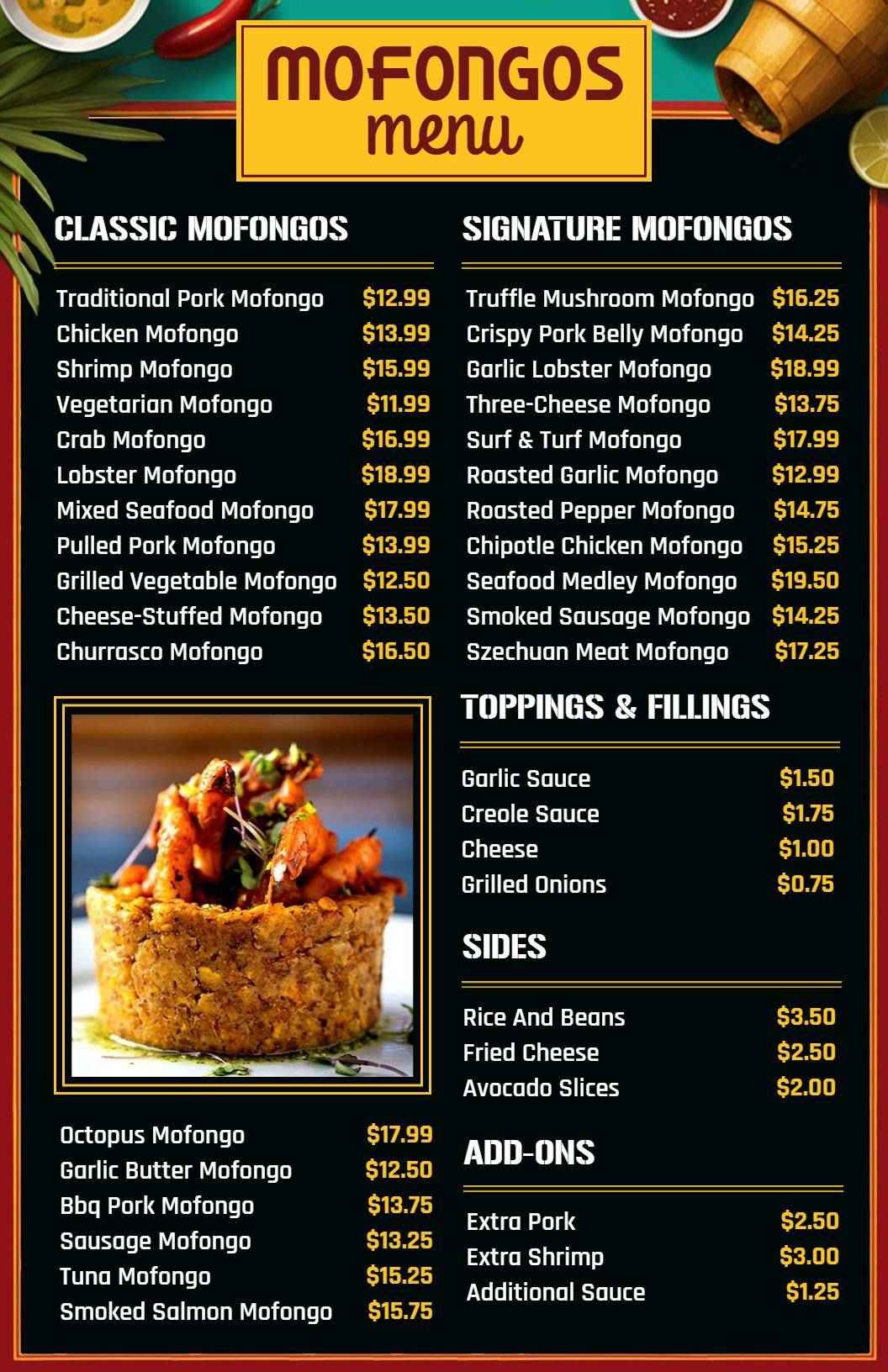 Black Gourmet Mofongo Specialties Food Menu Template