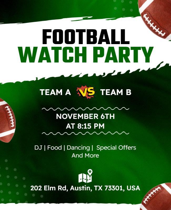 Black & Green Theme Football Watch Party Event Flyer Template