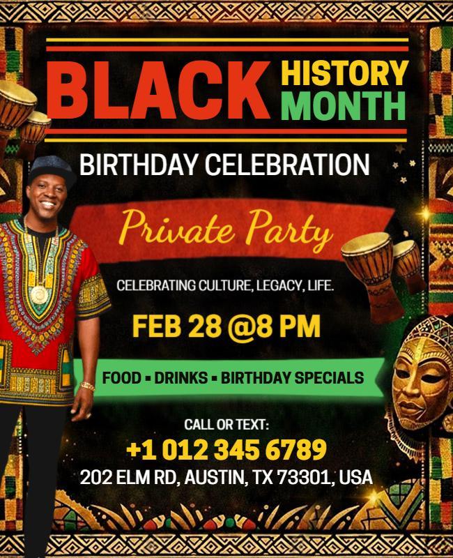 Black History Month Birthday Celebration Flyer Template