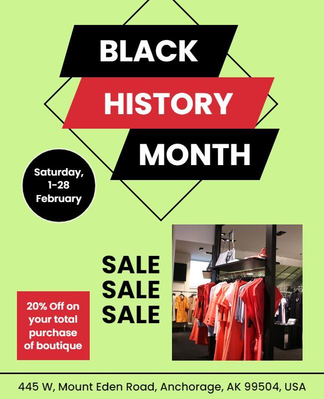 Vibrant Green Black History Month Sale Event Flyer Template