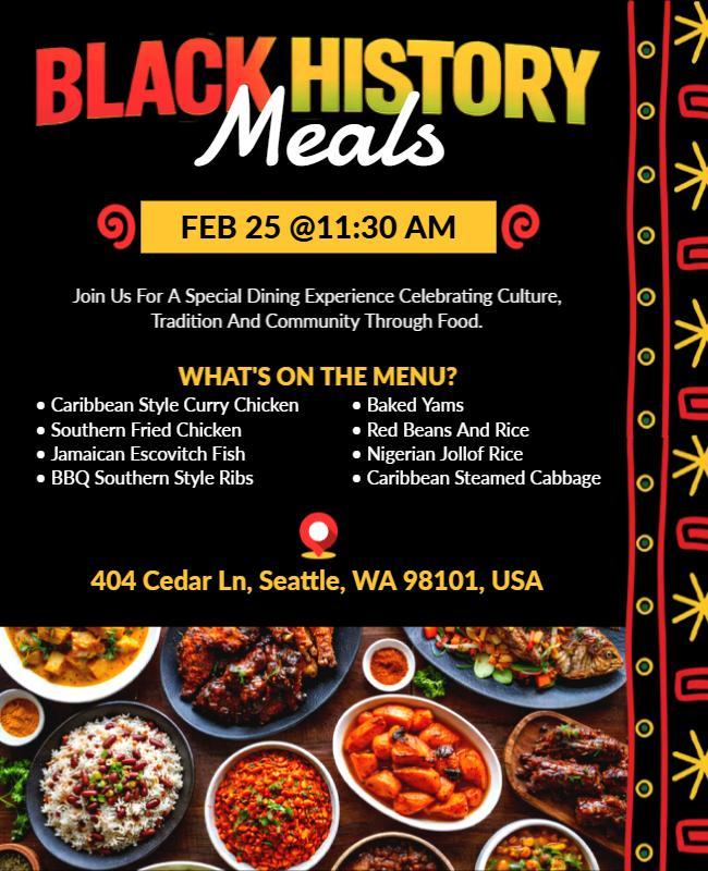 Black History Month Community Meals Flyer Template