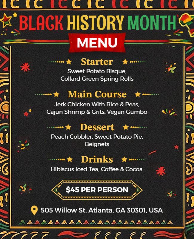 Black History Month Soulful Cuisine Menu Flyer Template
