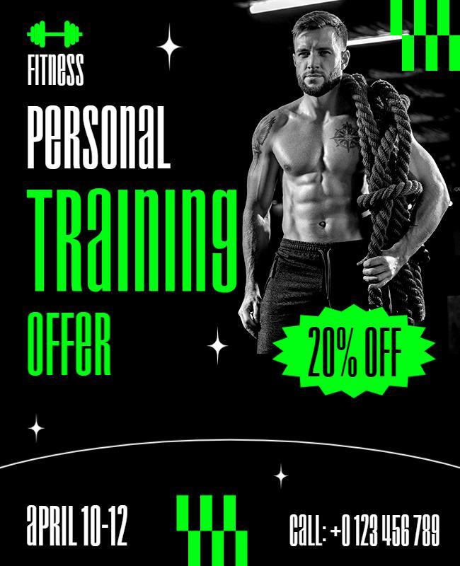 Black Personal Training Fitness Flyer Designs Template