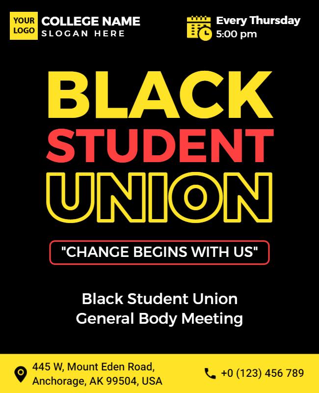 Black Student Union Meeting Flyer Template