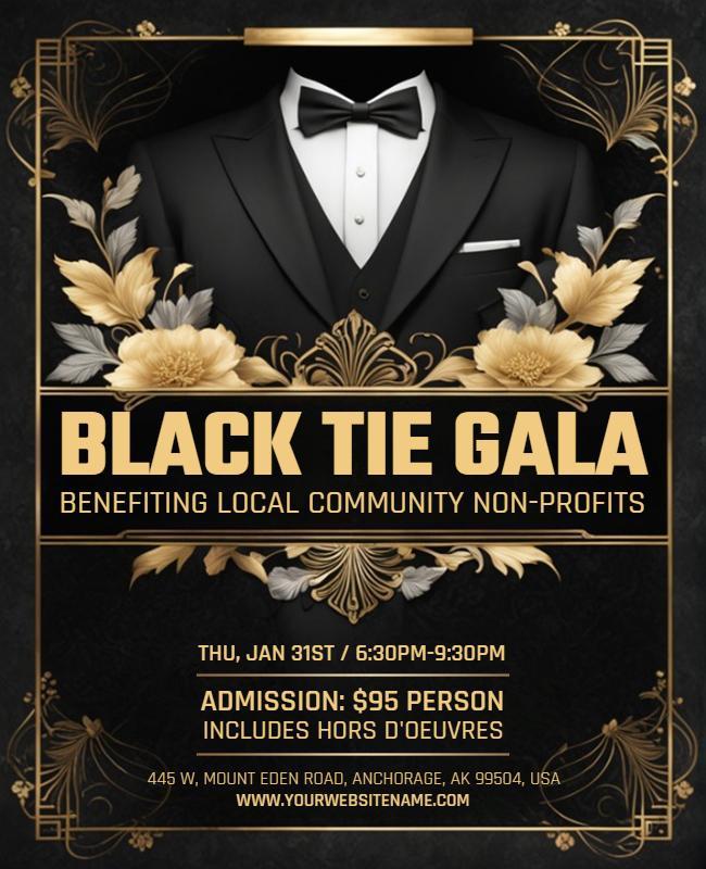 Black Tie Gala Charity Event Flyer Template