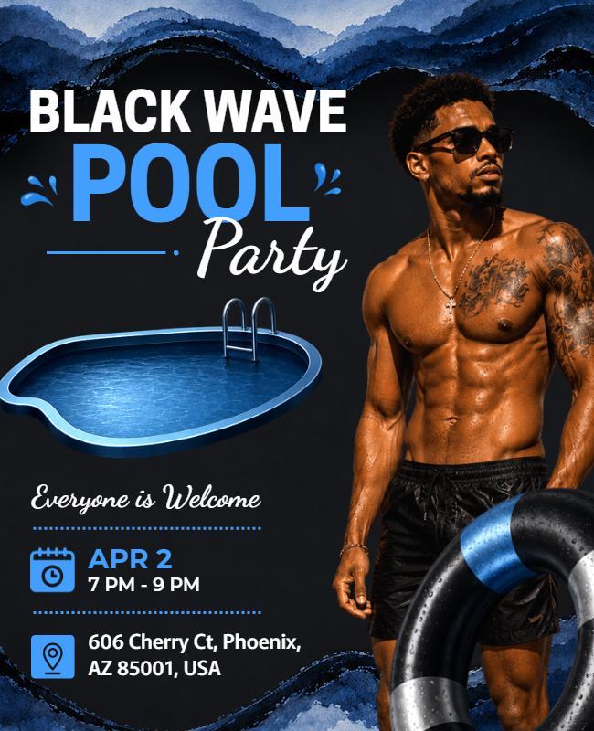 Black Wave Pool Party Event Poster Template