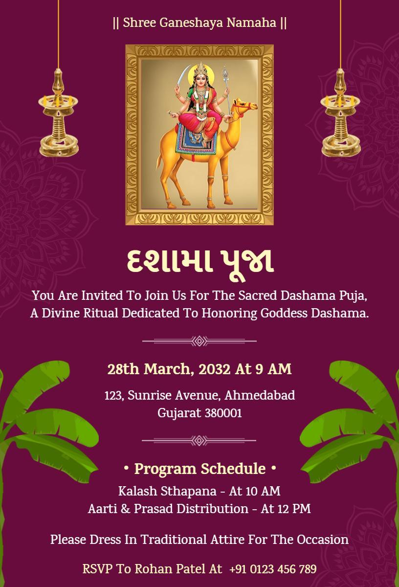 Blessed Dashama Pooja Divine Ritual Invitation Template