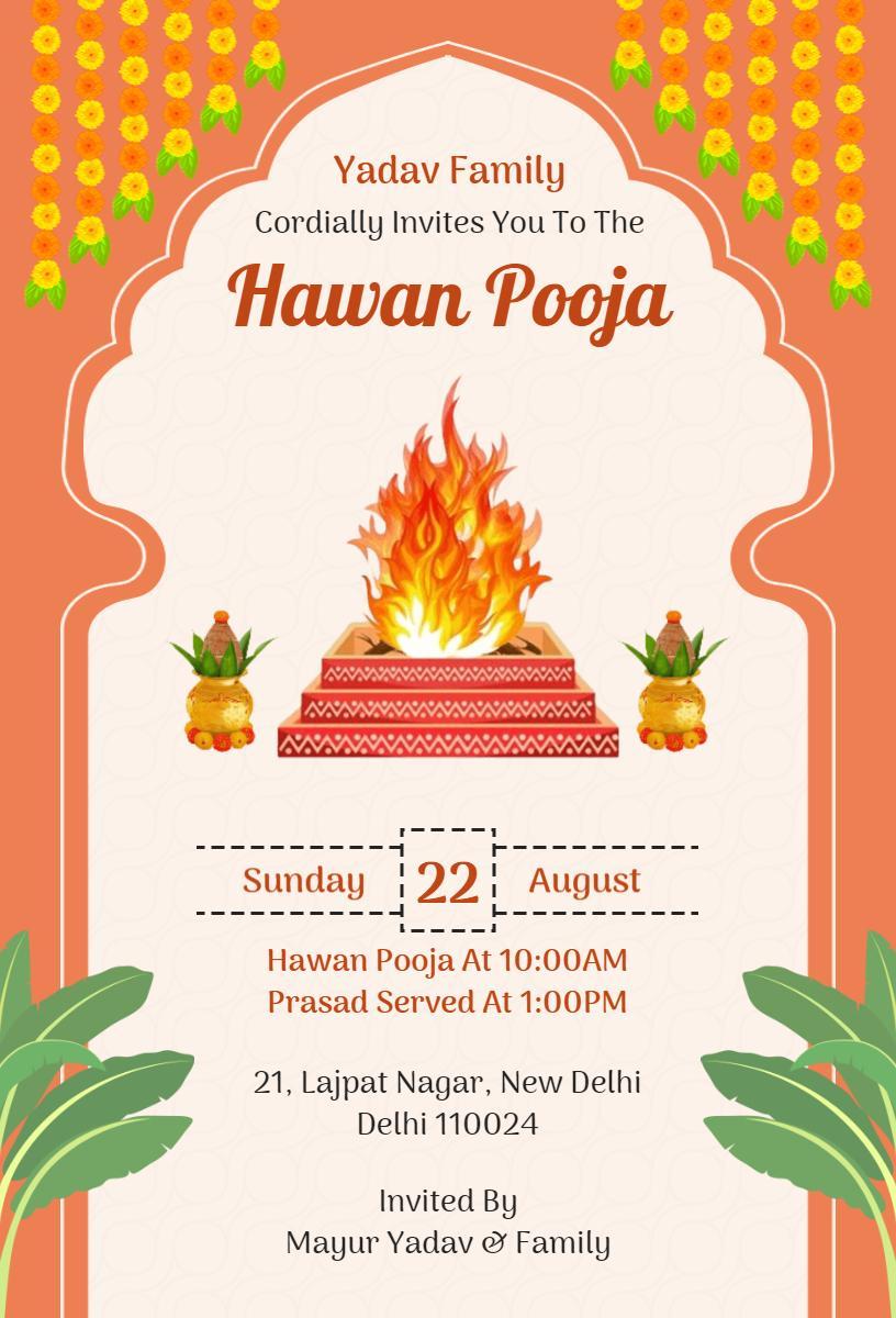 Blessed Hawan Pooja Spiritual Celebration Invitation Template