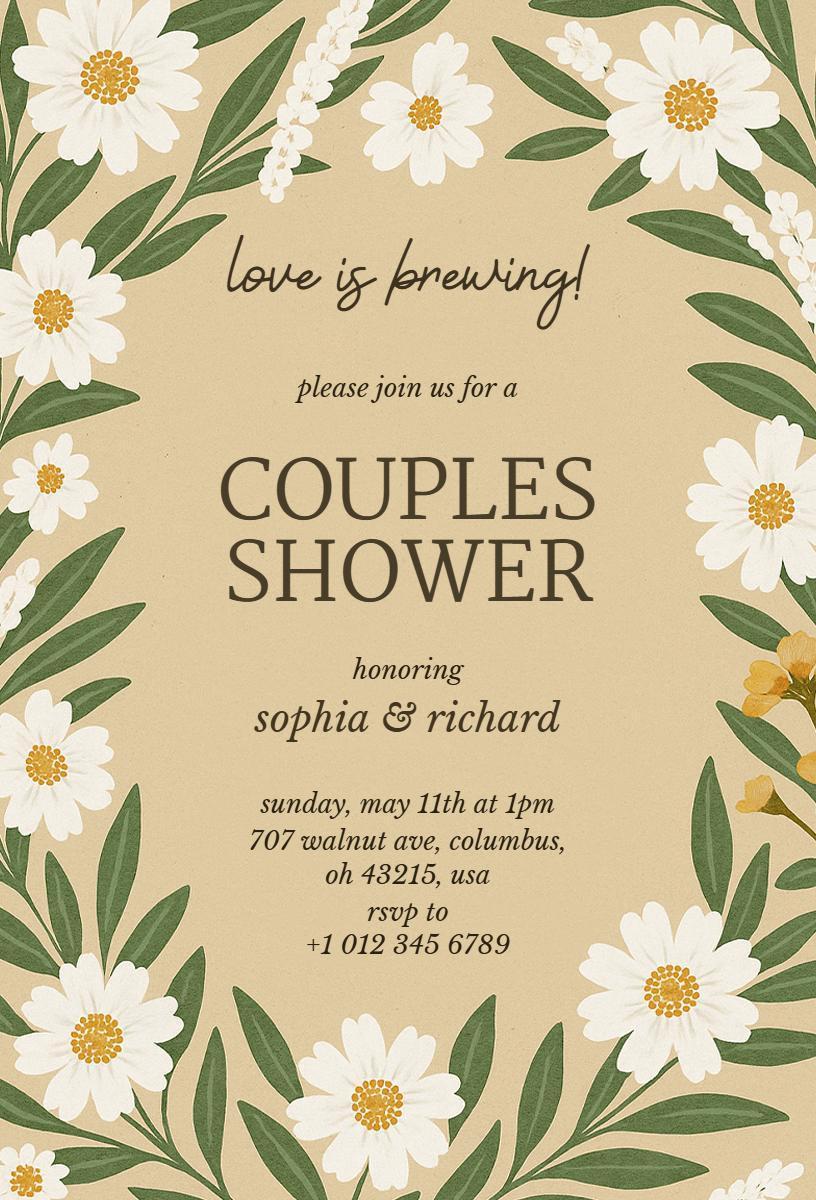 Blissful Floral Couples Shower Celebration Invitation Template