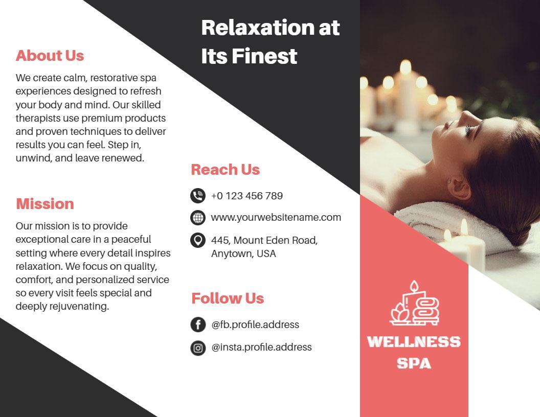 Blissful Spa Wellness Experience Relaxation Services Tri Fold Brochure Template