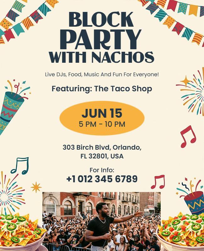 Block Party with Nachos Celebration Flyer Template