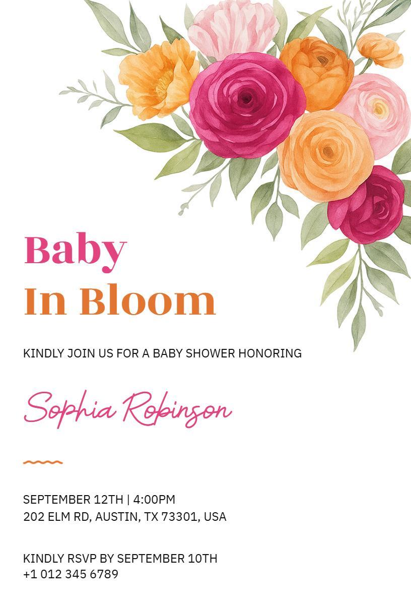 Blooming Floral Baby Shower Celebration Invitation Template