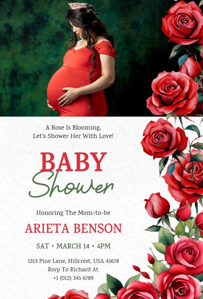 Blooming Rose Floral Baby Shower Celebration Invitation Template