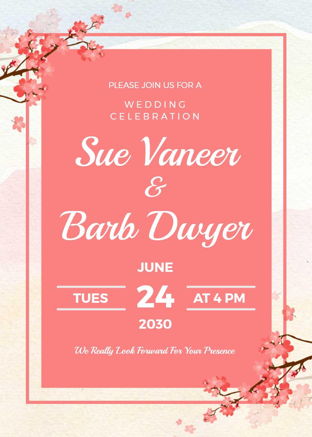 Blossoming Cherry Blossom Wedding Celebration Invitation Template
