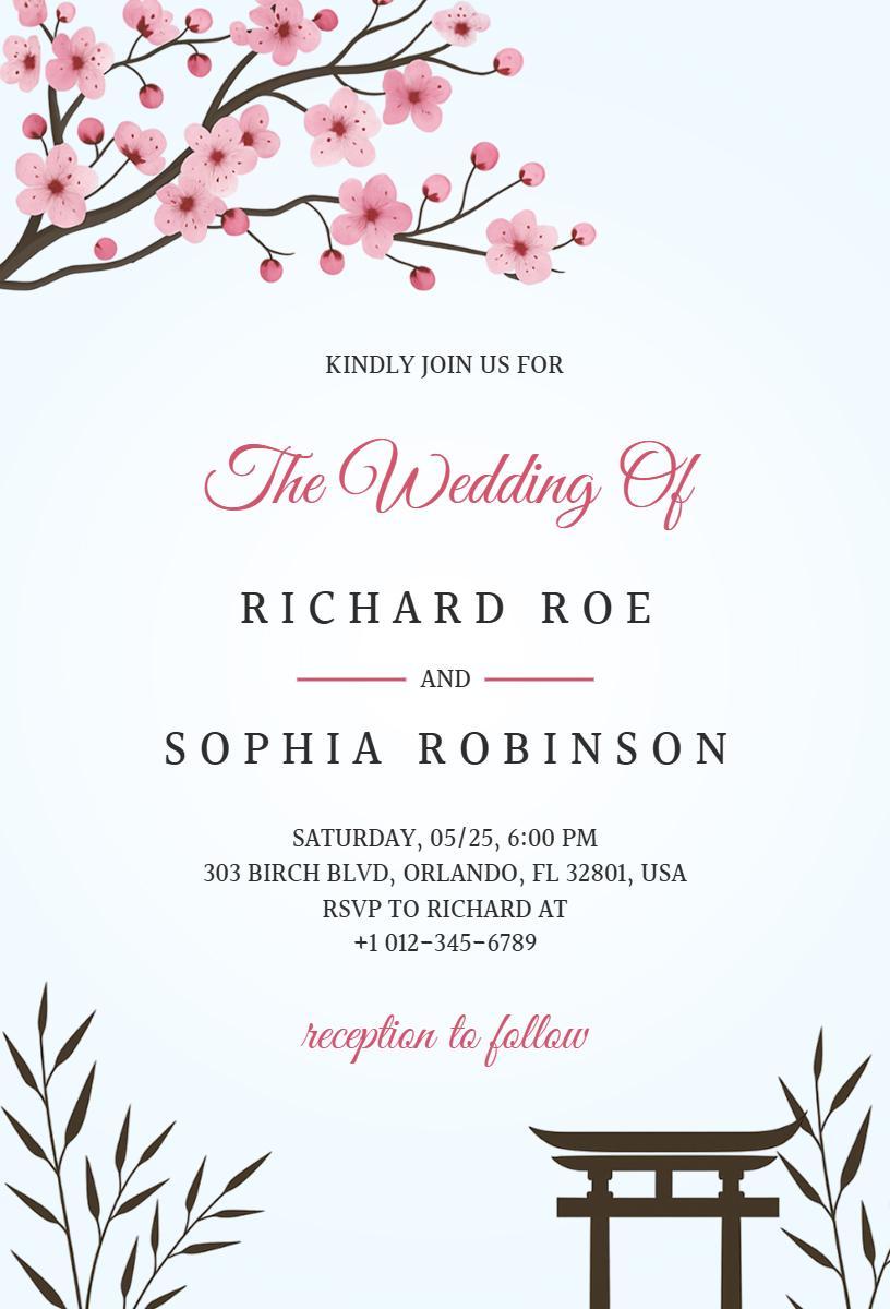 Blossoming Cherry Floral Wedding Ceremony Invitation Template