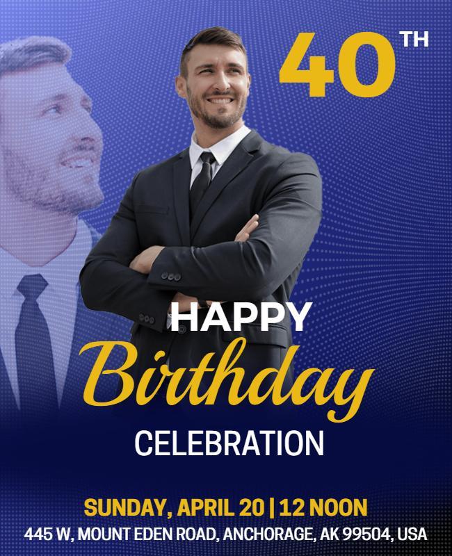 Blue 40th Birthday Celebration Flyer Template