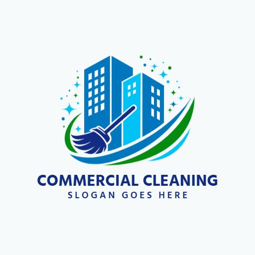 Blue and Green Sparkling Building Cleaning Service Logo Template