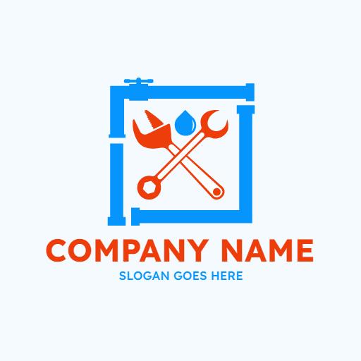 Blue and Orange Tools Intersection for Plumbing Services Logo Template