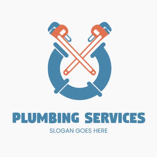 Blue and Orange Wrench Design Representing Plumbing Services Logo Template