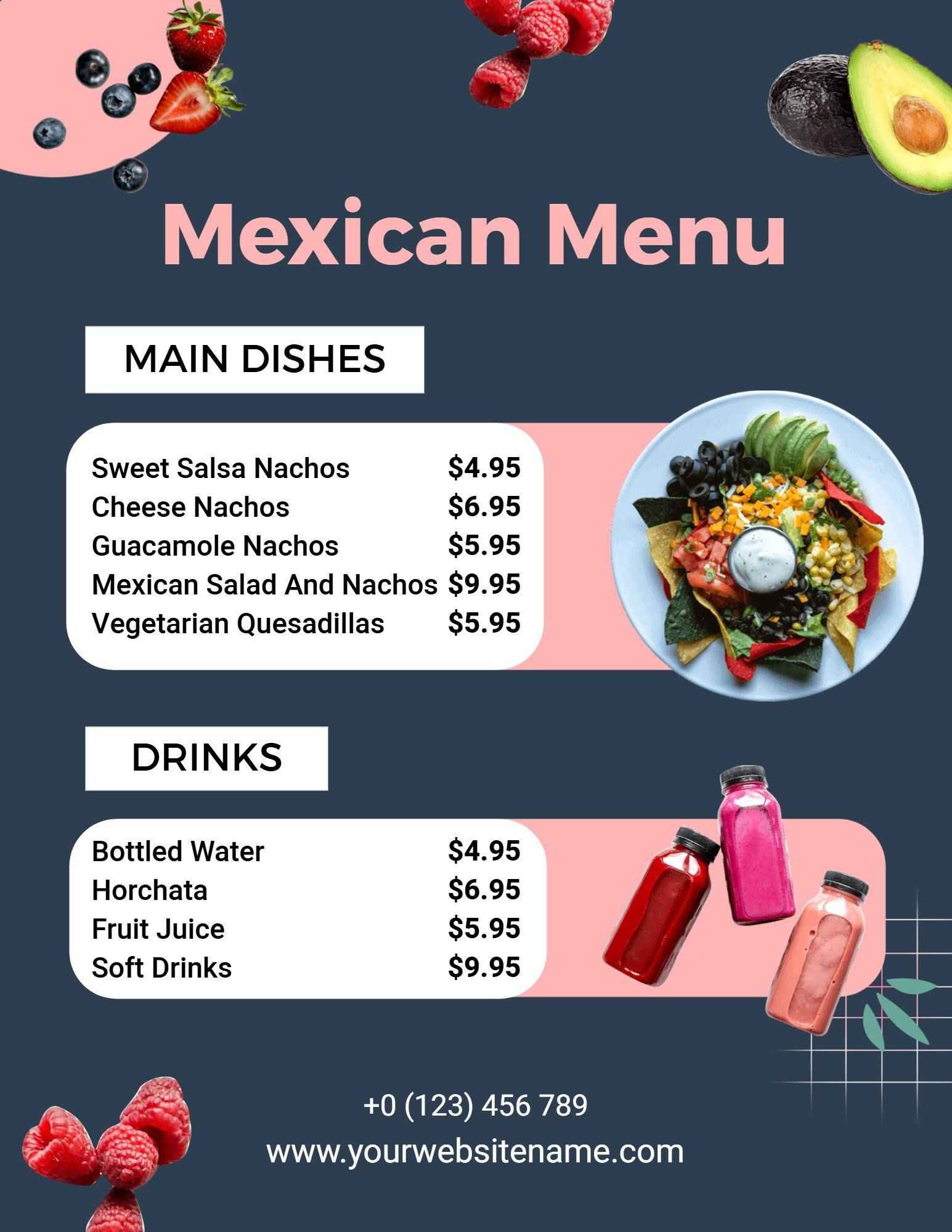 Blue and Pink Mexican Dining Menu Template