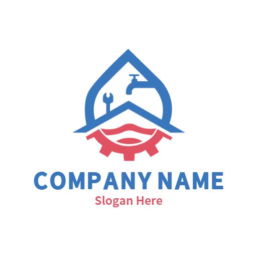 Blue and Red Tools Emblem for Reliable Plumbing Services Logo Template