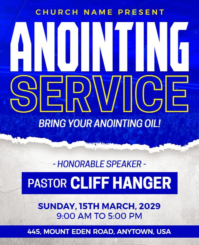 Blue and White Anointing Service Poster Template