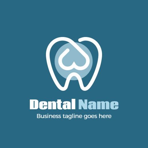 Blue and White Heart-Shaped Tooth Caring Dental Logo Template