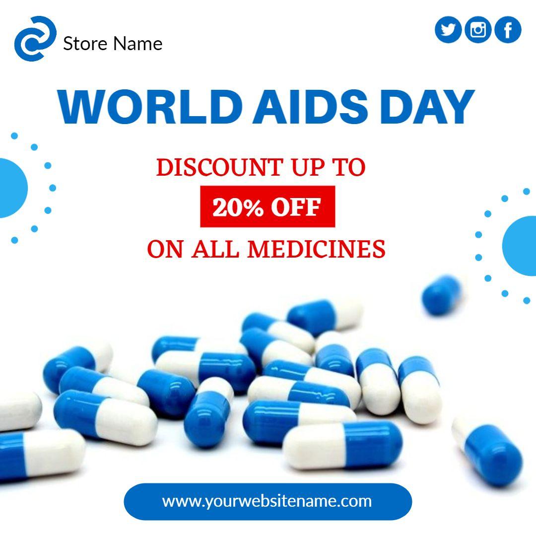 Blue and White World AIDS Day Medicine Discount Ad Template