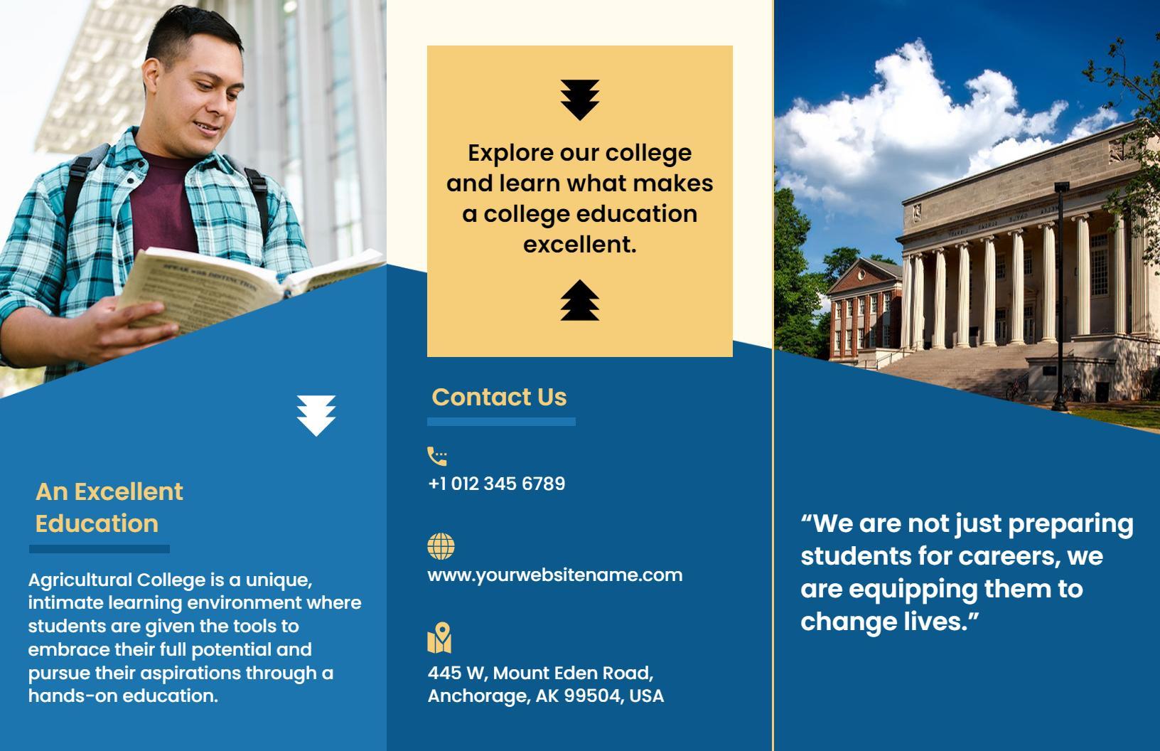 Blue and Yellow College Programs Education Brochure Template