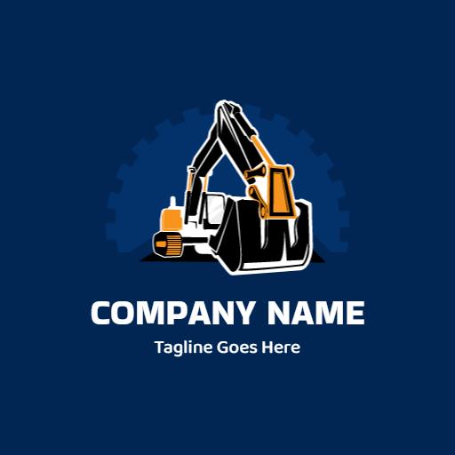 Blue and Yellow Excavator Design for Construction Solutions Logo Template