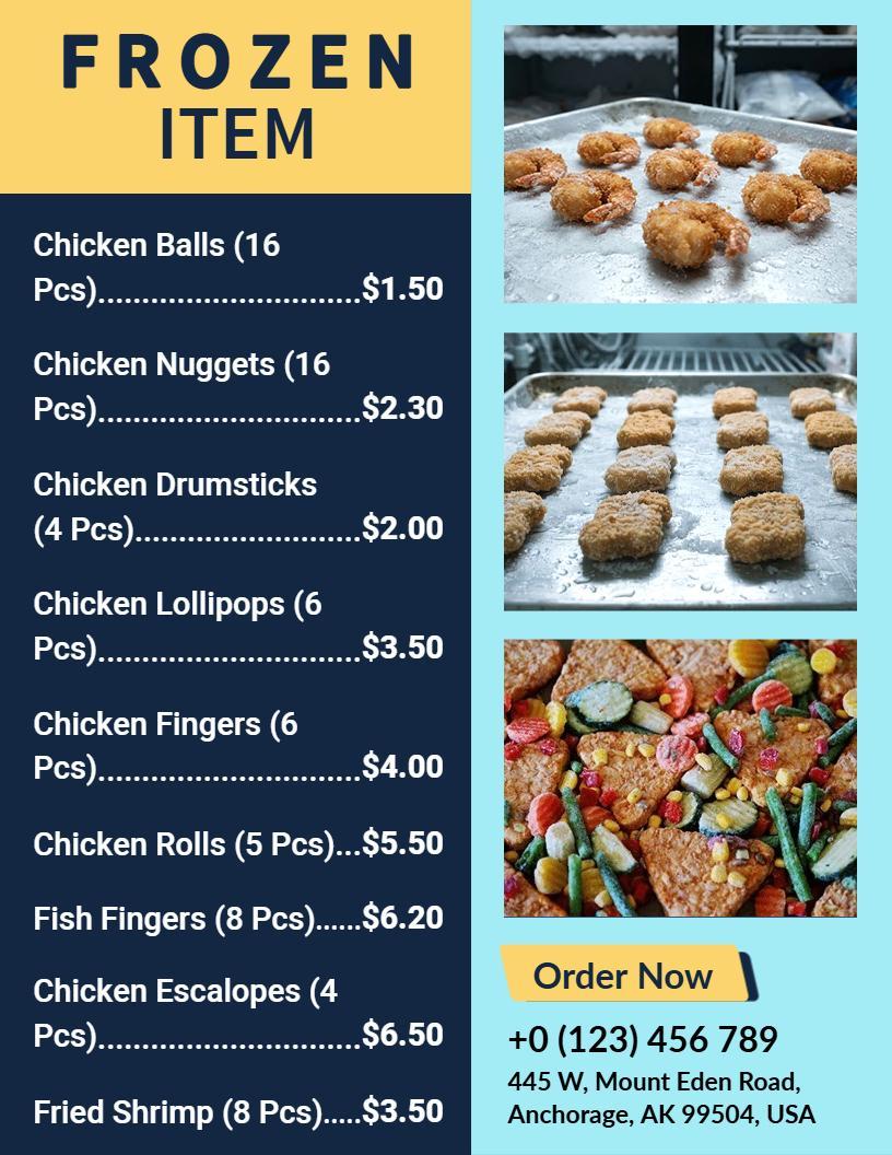 Blue and Yellow Frozen Cuisine Selection Menu Template
