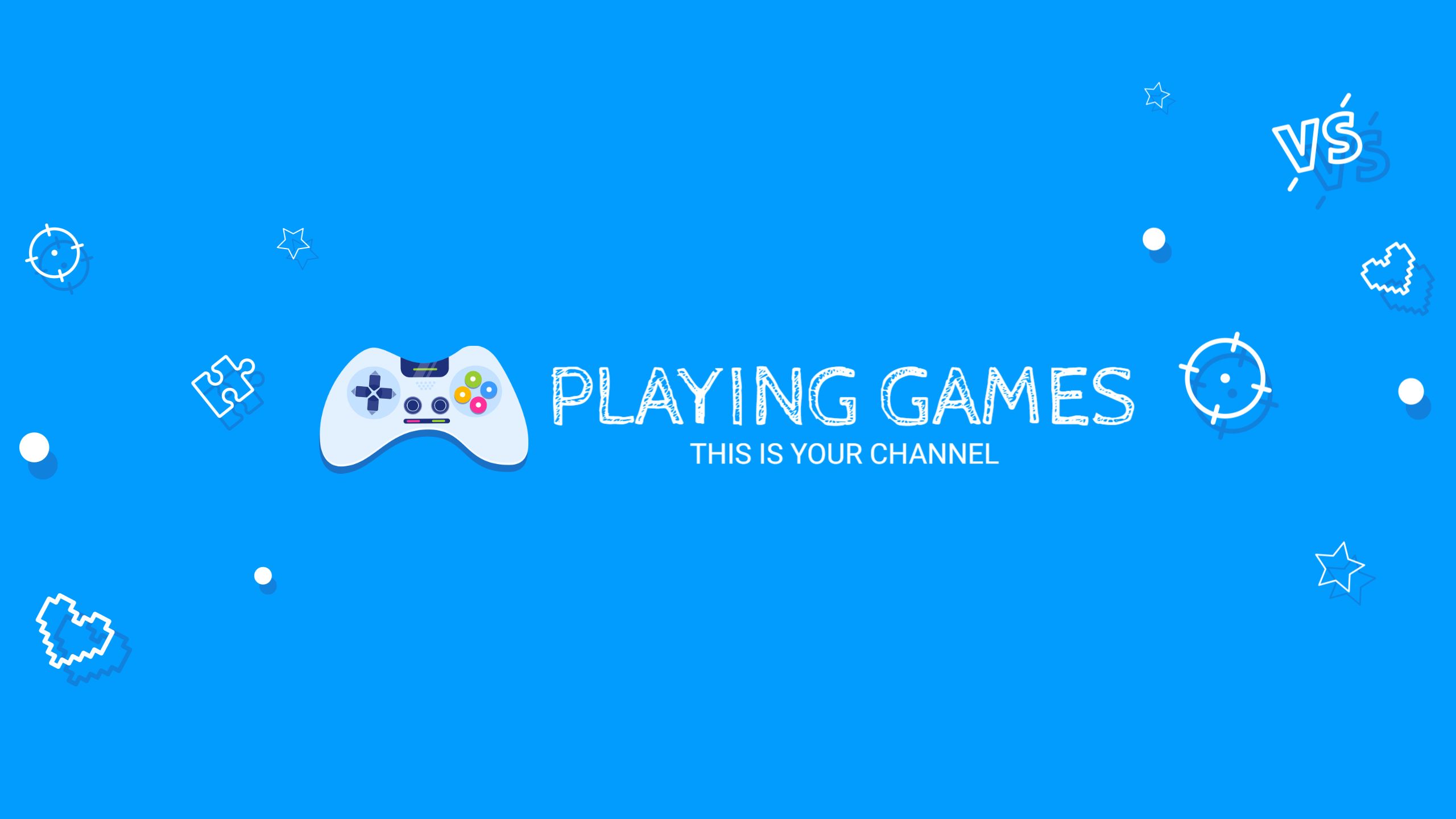 Blue Background with Fun Gaming Icons Channel Banner Template
