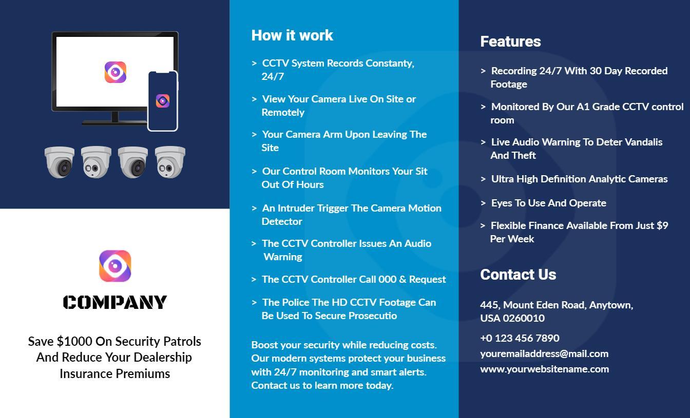 Blue CCTV Security Monitoring and Surveillance Services Brochure Template