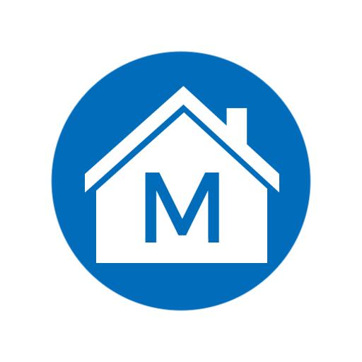 Blue Circle Featuring Letter M in House Design Logo Template