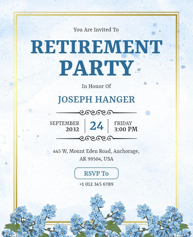 Blue Floral Retirement Party Invitation Flyer Template