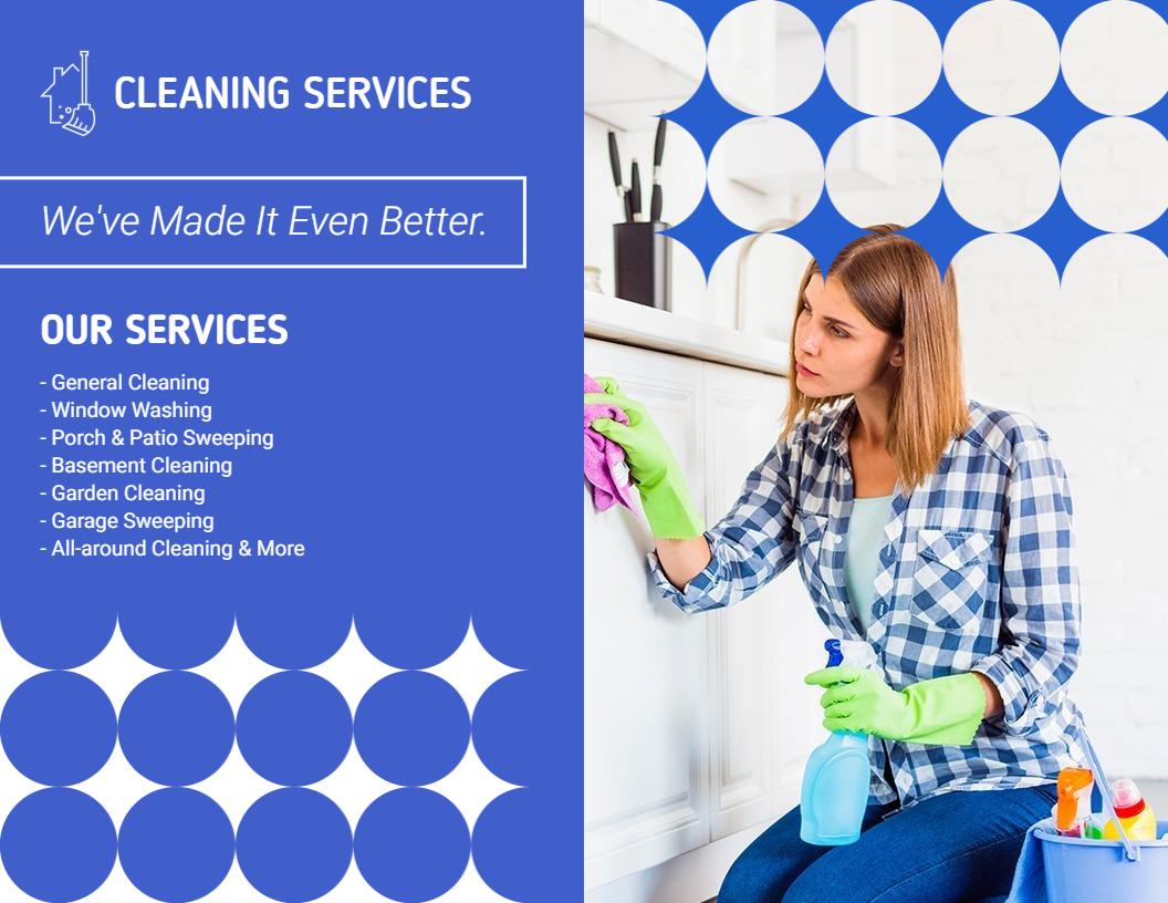 Blue Geometric Cleaning Services Overview and Schedule Brochure Template