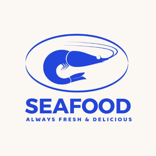 Blue Graphic of Shrimp Represents Fresh Seafood Quality Logo Template