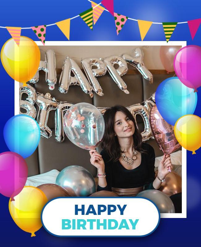 Blue Happy Birthday Photo Frame Flyer Template