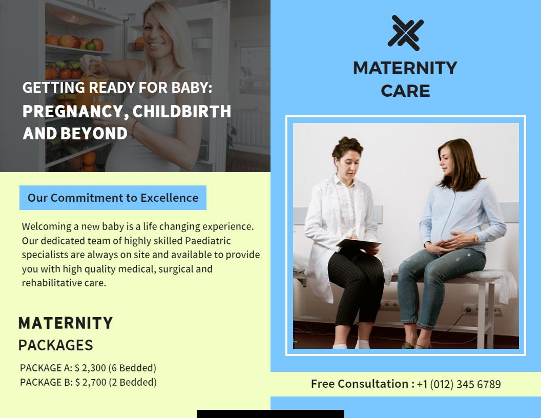 Blue Maternity Care Pregnancy and Childbirth Services Brochure Template