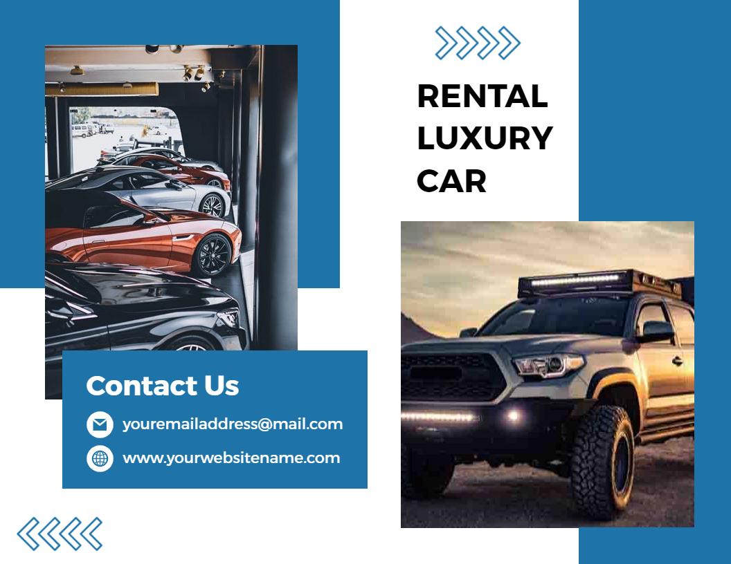 Blue Minimalist Luxury Car Rental Services Bi Fold Brochure Template