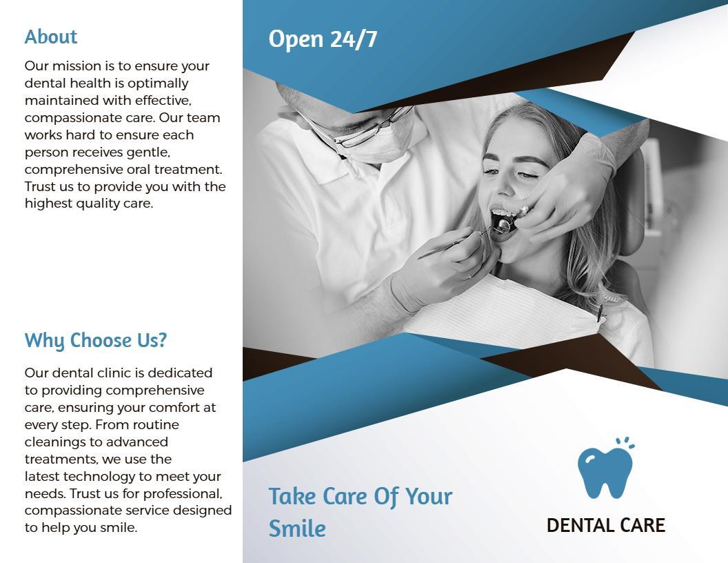 Blue Modern Dental Care Services Comprehensive Brochure Template