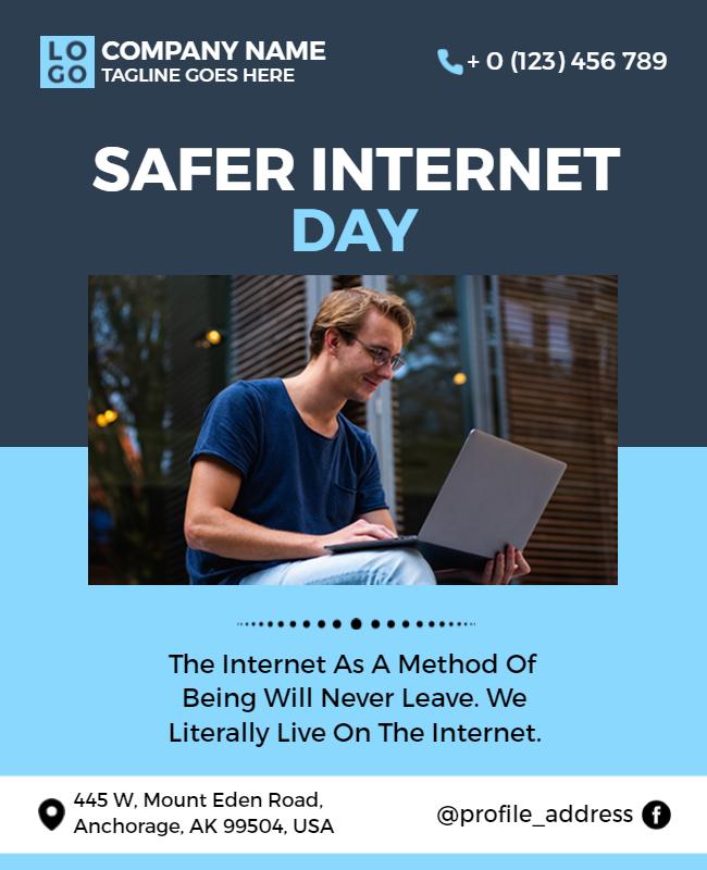 Blue Modern Safer Internet Day Awareness Poster Template