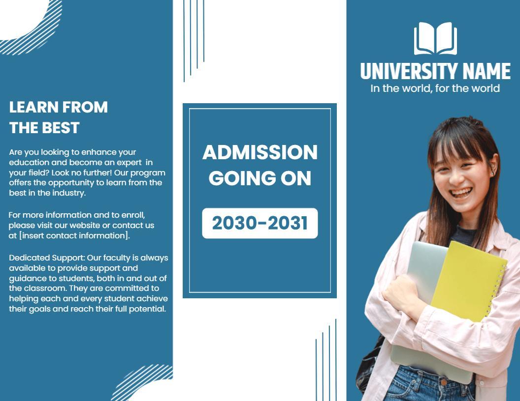Blue Modern University Admission and Educational Support Brochure Template