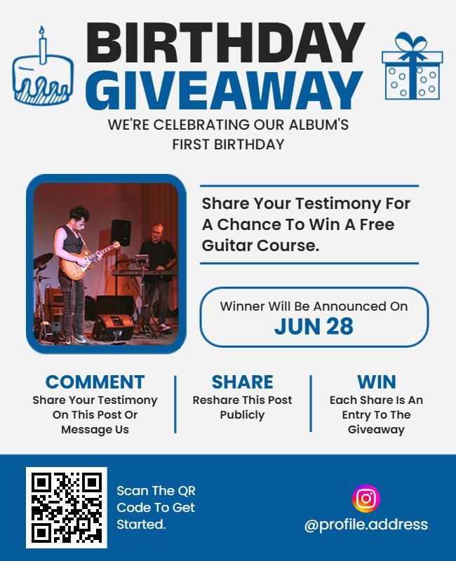 Blue Musical Birthday Album Giveaway Announcement Flyer Template