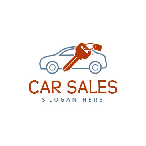 Blue Outline Car Design with Key for Car Sales Logo Template