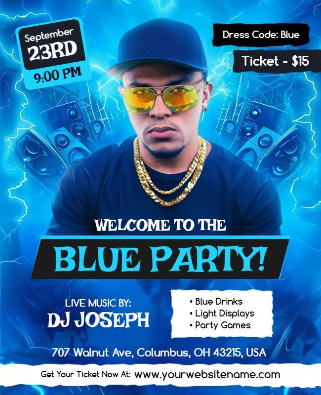 Blue Party Event with DJ and Light Displays Flyer Template