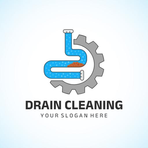 Blue Pipe with Gear Symbolizes Efficient Drain Cleaning Logo Template